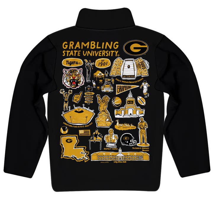 Grambling State Tigers GSU Hand Sketched Vive La Fete Impressions Artwork Black Boys Quarter Zip Pullover V1 for wholesale by Vive La Fete