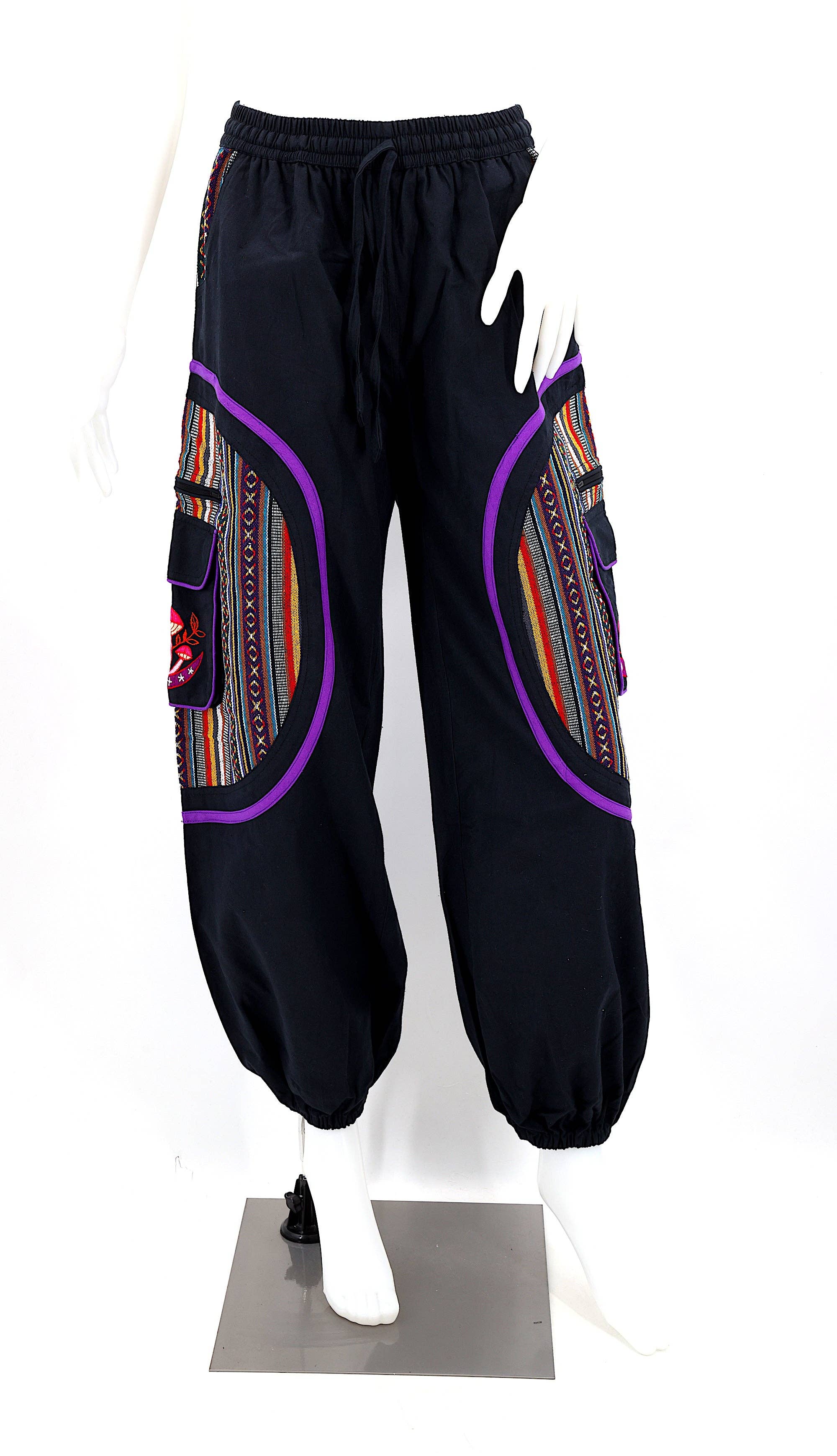 Himalaya Handmade - Venta al por mayor Pantalones - Mujer - Pantalones bohemios hechos a mano de algodón con bordado de luna y hongos estilo harem43