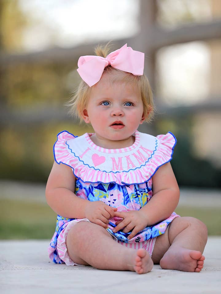 Rylee Faith Designs - Wholesale Clothing Set - Baby - “I ❤ MAMA”Embroidery Smocking Baby Girls Bloomers Set1