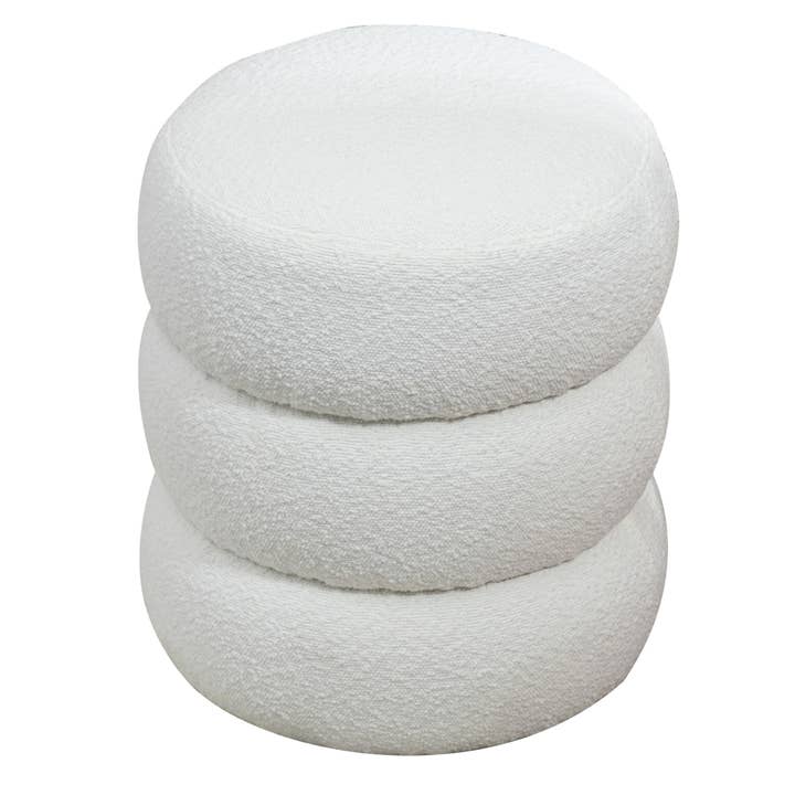 Glamour Home - Wholesale Ottoman - Azaria White Boucle Fabric Round Tufted Ottoman
