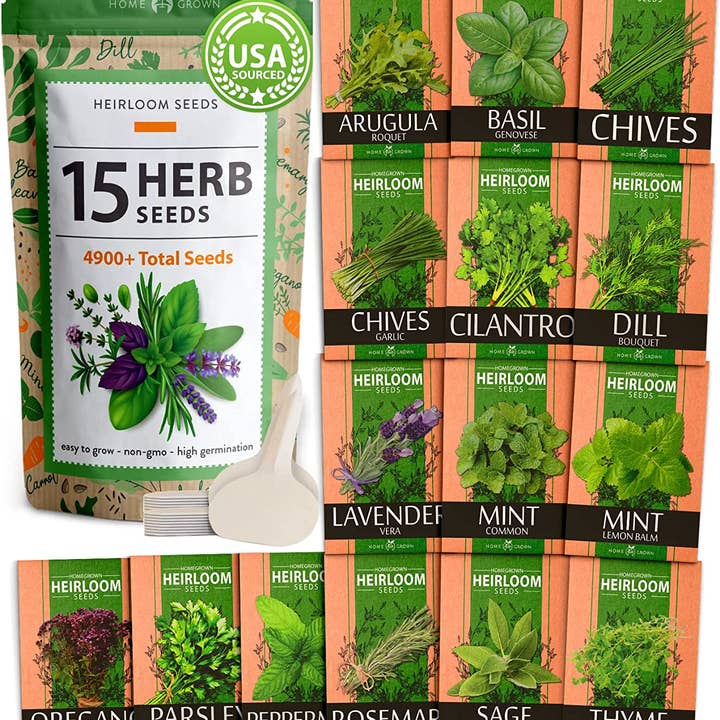 Homegrown Garden - Wholesale Plant Seeds - 15 Culinary Herb Seed Vault - Heirloom and Non GMO