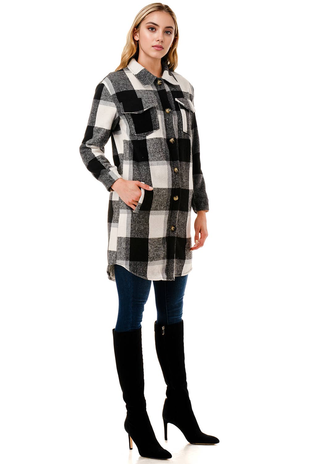 Color 5 - Wholesale Shirt Jacket/Shacket - Women's - Fur lined long fit flannel jacket shacket big checker plaid 5