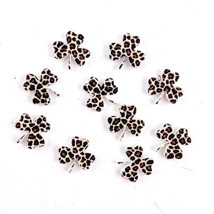 Leopard Shamrock Acrylic DIY Earring Blanks - 10 Pieces for wholesale by Piddlin' Supply Co