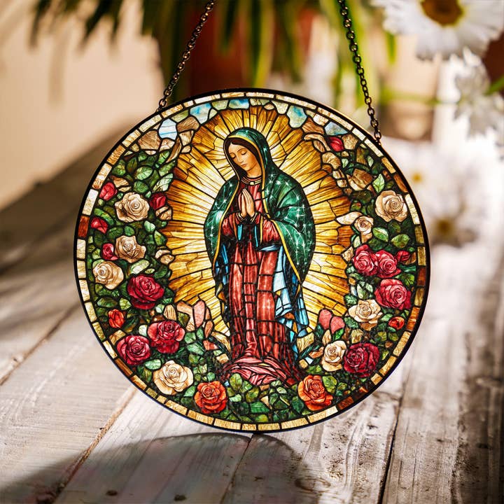 TMLECOM LTD – wholesale Suncatcher – Our Lady of Guadalupe Stained Glass Suncatcher,Religious Art3