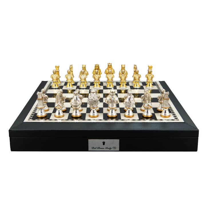 Medieval Warriors Schachfiguren aus Metall mit PU-Lederbox für den Großhandel von Dal Rossi Italy