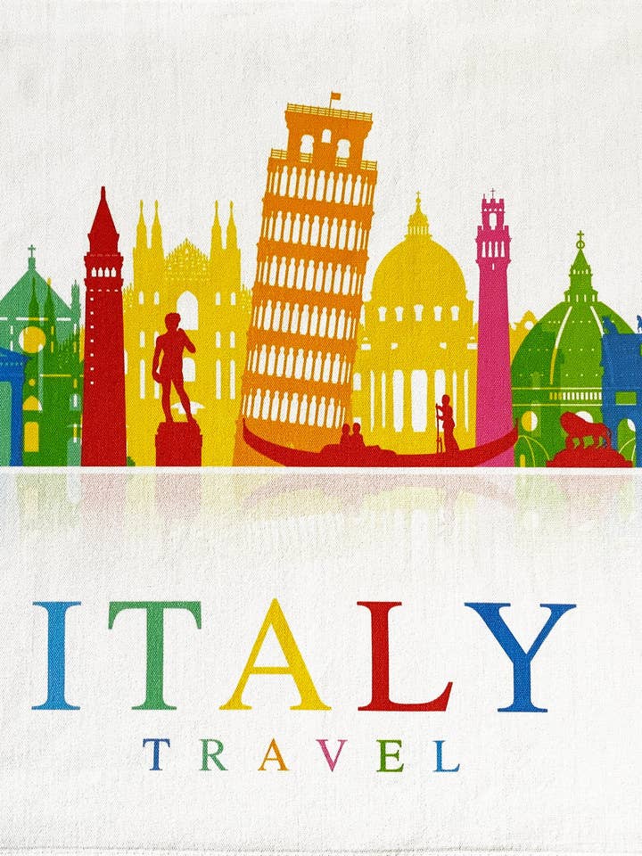 Colourful Travel Italy - Grand torchon en coton pour la vente par Half a Donkey
