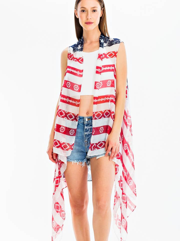 American Flag Print Vest Cover for wholesale by Honey J