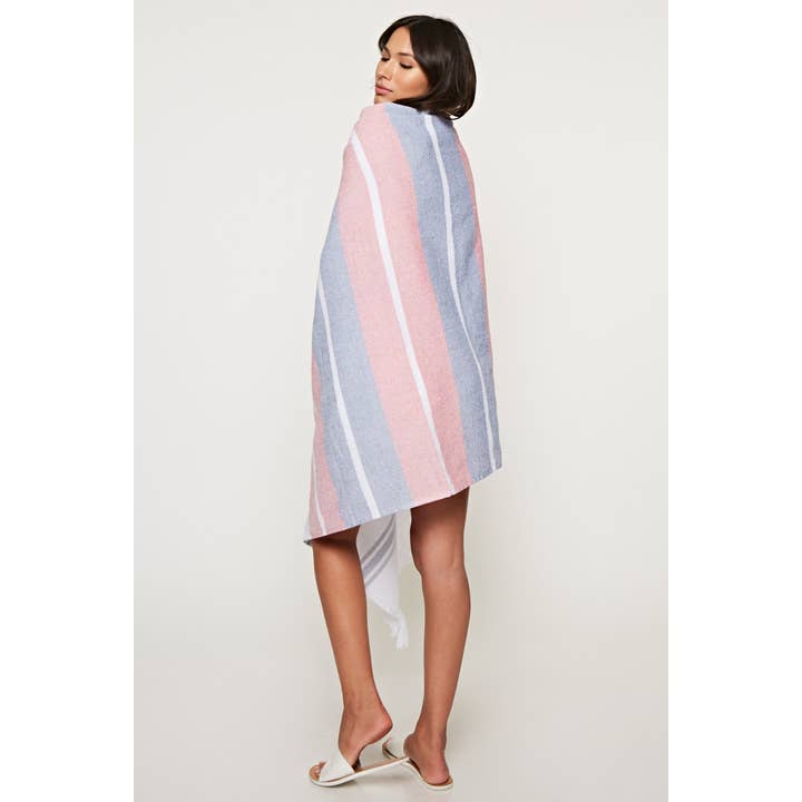 Rayure rouge/bleu marine Serviette légère en coton à rayures multiples en vente sur Faire