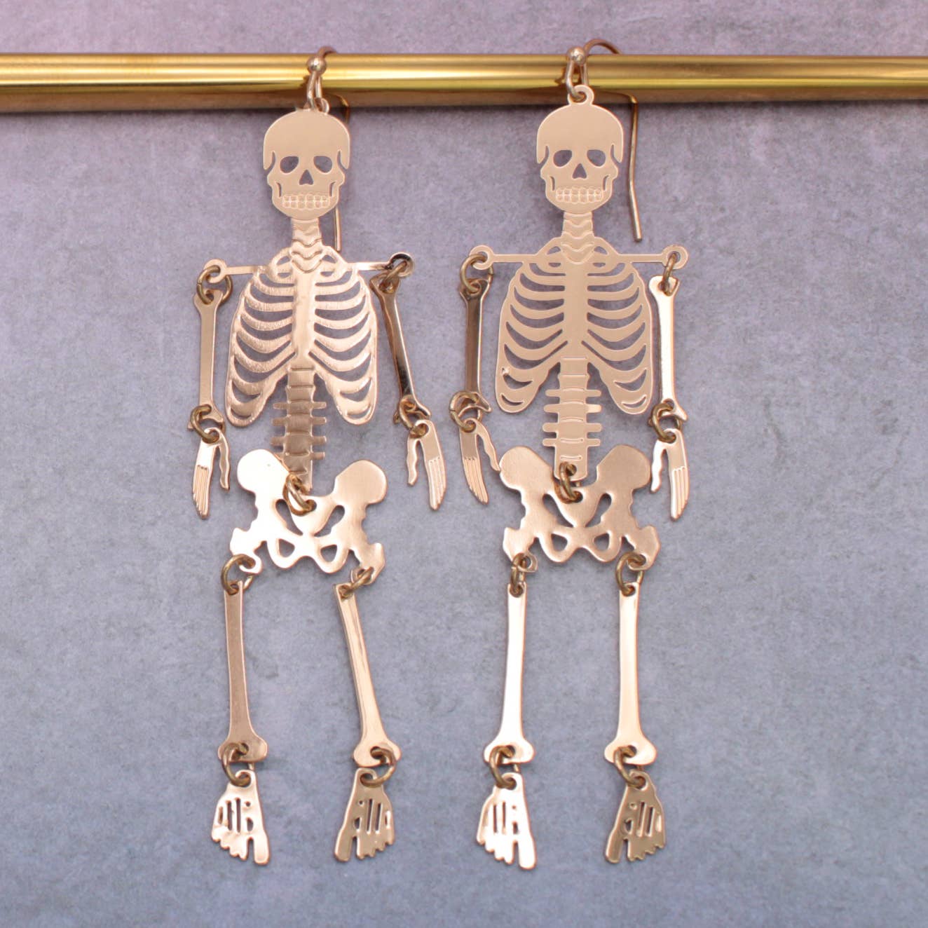 ZAD - Wholesale Dangle Earrings - Dance Macabre Gold Skeleton Earrings3