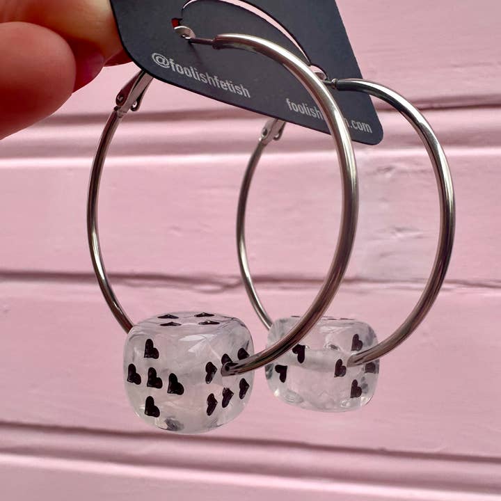 Foolish Fetish - Wholesale Hoop Earrings - Love's A Gamble Dice Hoops Earrings : Various Colors12