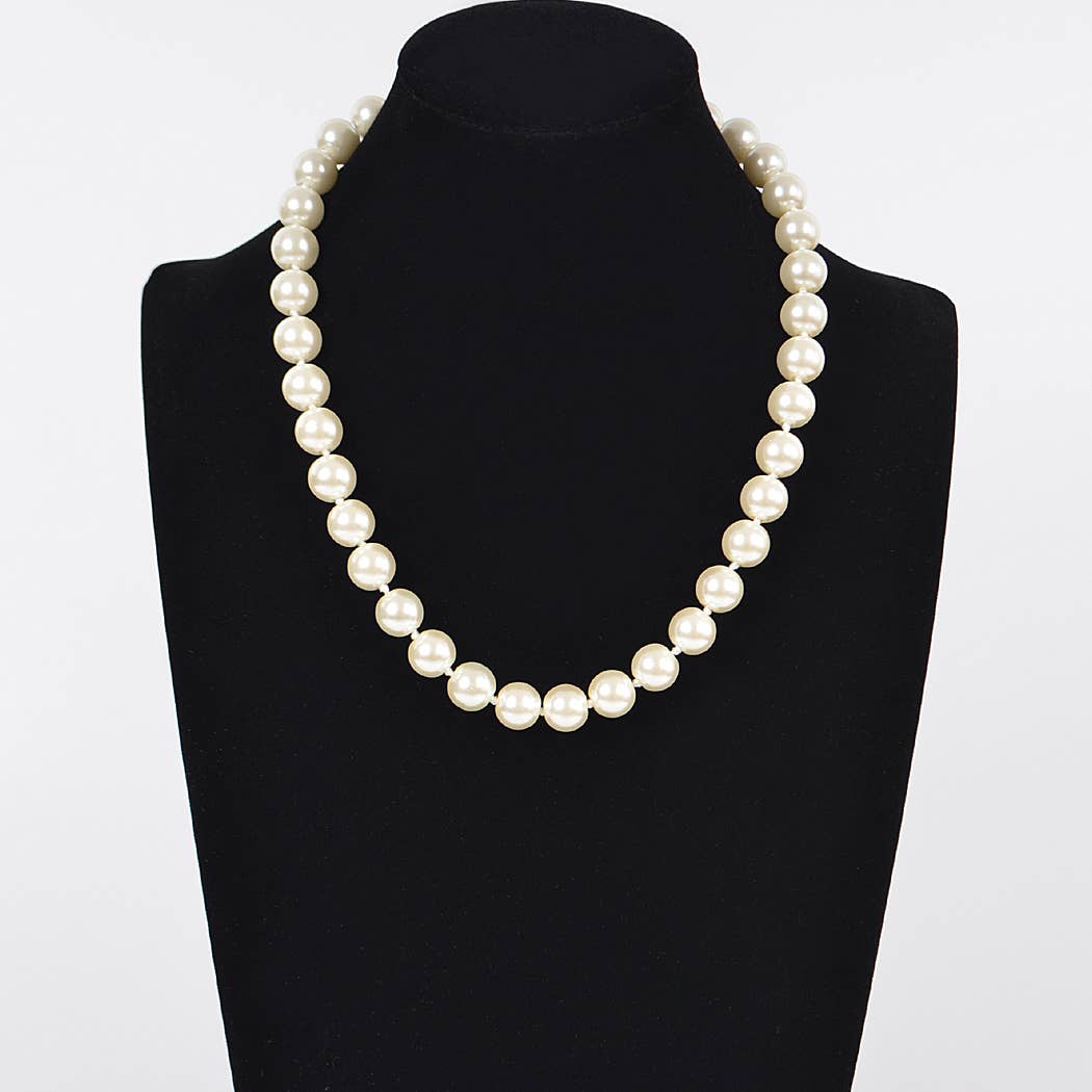 Ivory Simple Pearl Bead Lined Necklace for wholesale on Faire