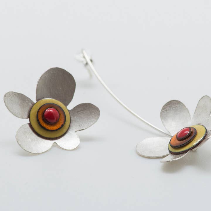 Pendiente de plata amarilla con forma de flor para venta al por mayor de ELZA PEREIRA