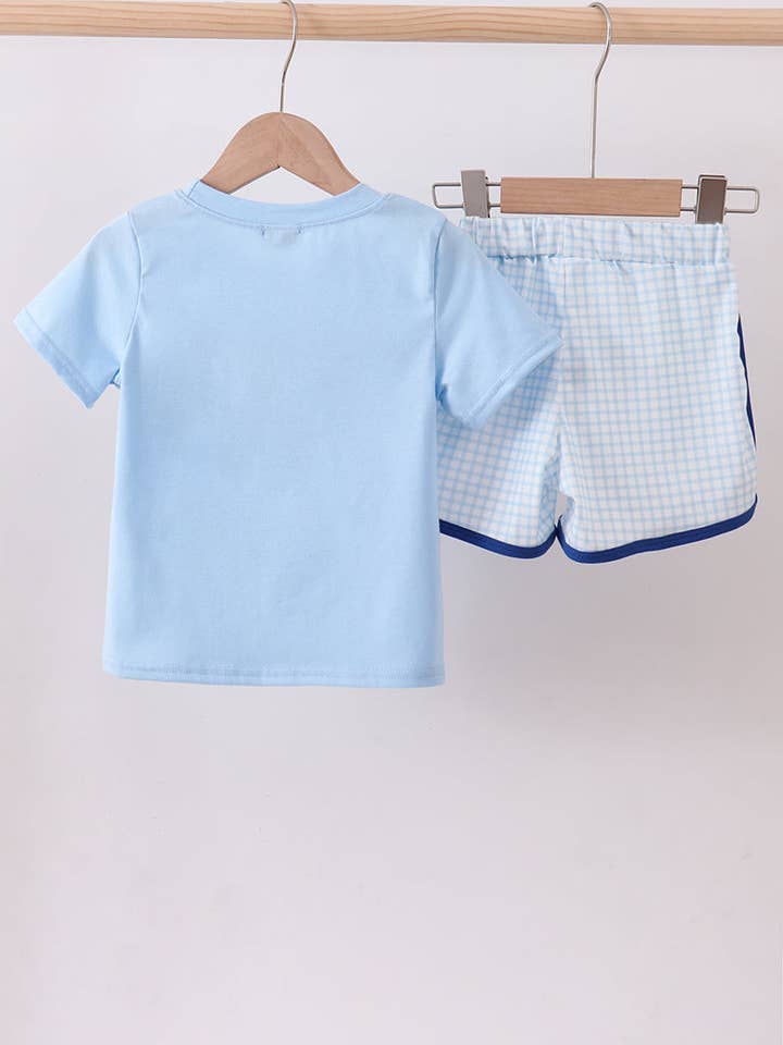 Aspen Rain Boutique - Wholesale Top & Short Set - Kids - Blue golf cart smocked shorts set4