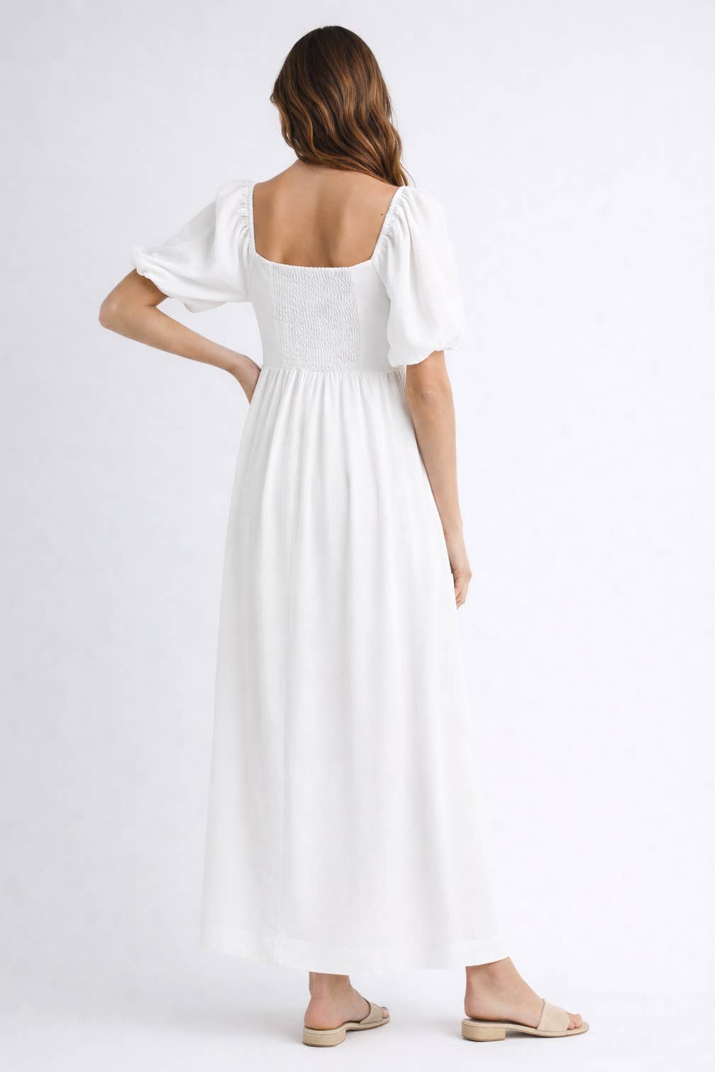 Endless Blu - Wholesale Dress - Women's - ND0084  Square Neck Puff-Sleeve Maxi Dress5