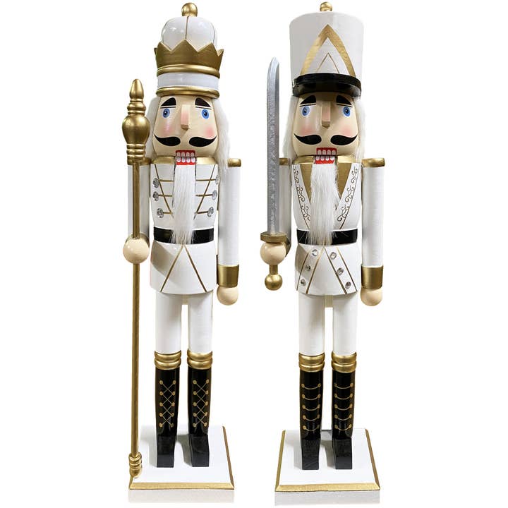 24" White & Gold King and Guard Nutcrackers, 2 asst. for wholesale by Santa’s Workshop Inc.