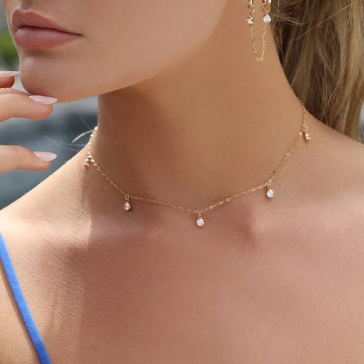 The Littl - Wholesale Pendant/charm necklace - Five Cz Necklace- 14k Gold - Deluxe2