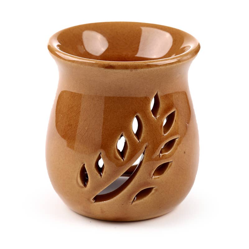 Puckator Ltd - Wholesale Oil Warmer - Simple Leaf Fretwork Design Crackle Glaze Ceramic Oil Burner2