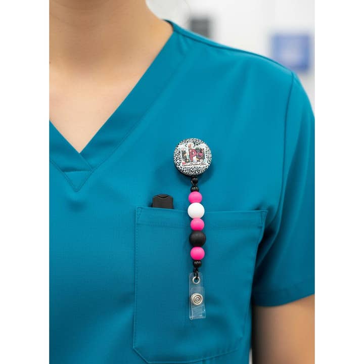 Hand-Beaded LPN Badge Reel • Leopard Print for wholesale by JAC Wholesale