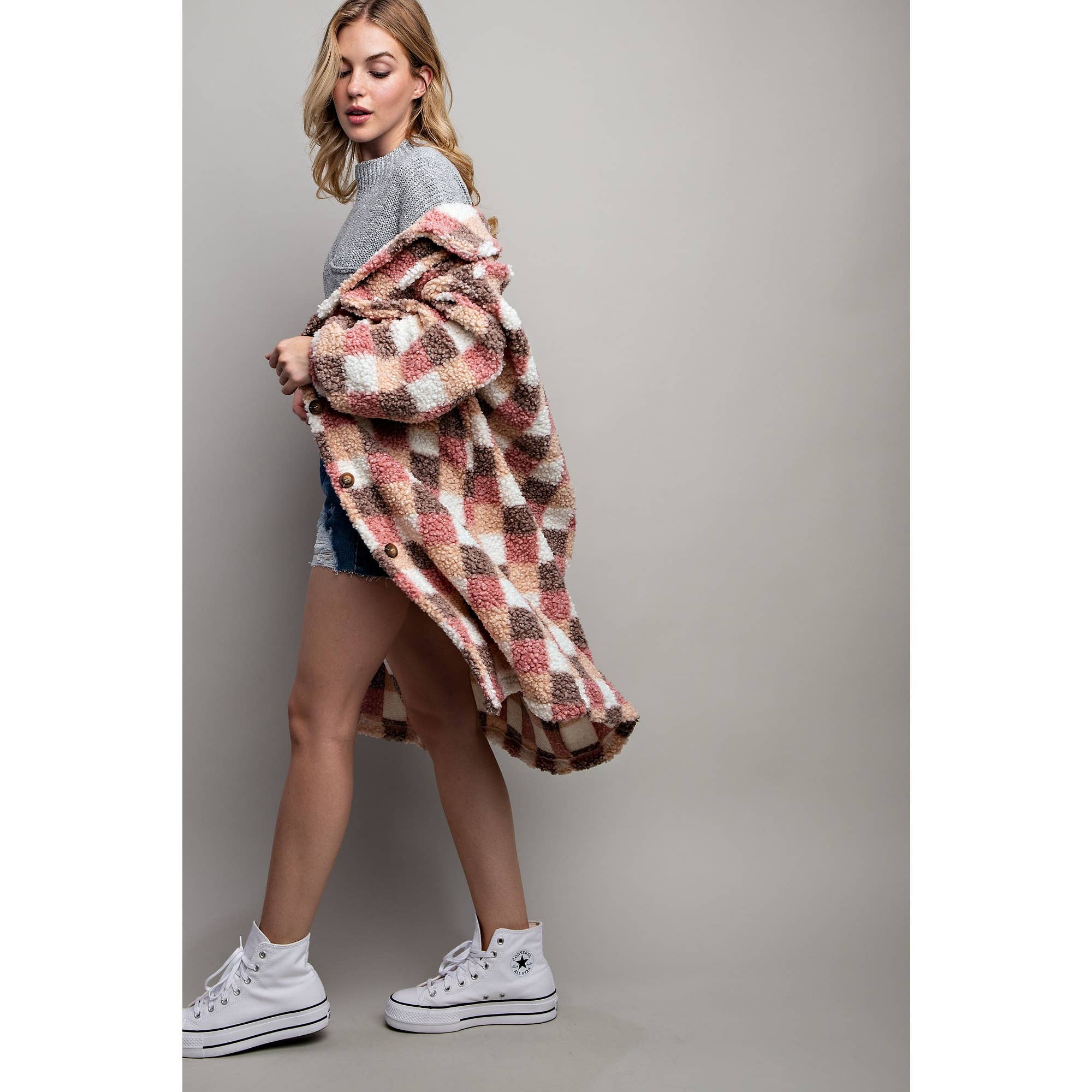 Sweet Generis – Engroshandel Jakke - Dame – PLAID TEDDY OVERSIZE JAKKE15