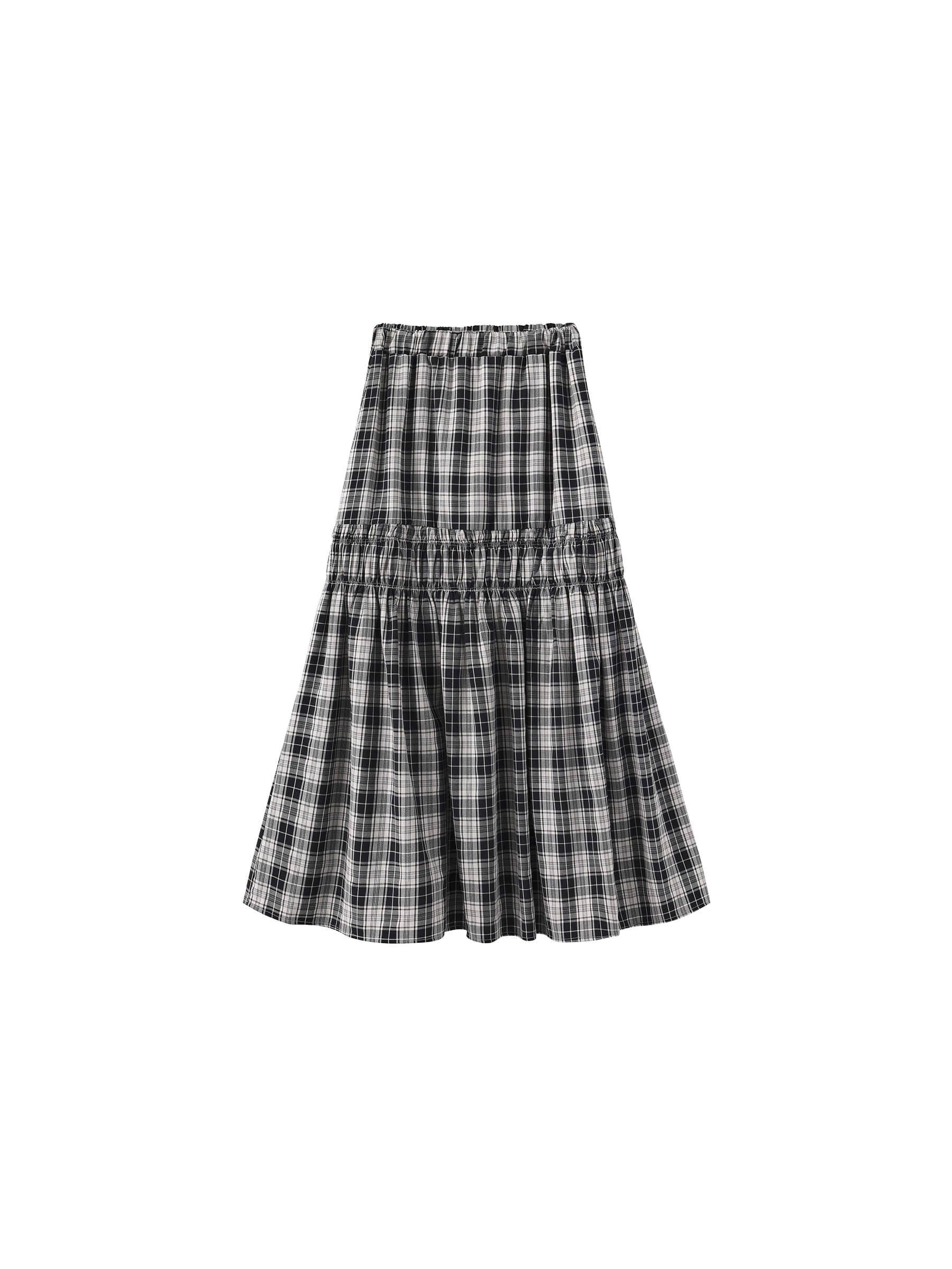 CUBIC - Wholesale Skirt - Women's - Elastic Drawstring High Waist Checked Skirt2