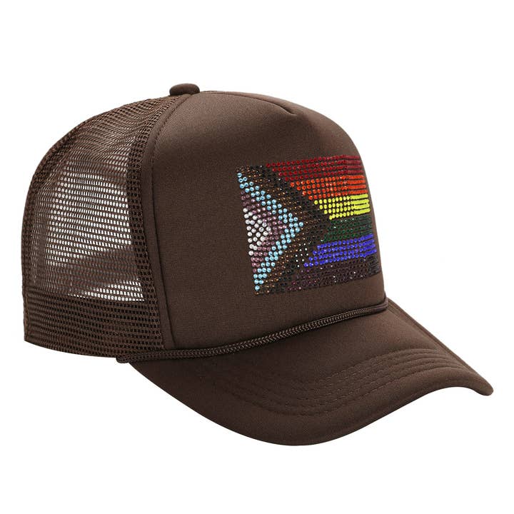 Cap Zone - Wholesale Trucker Hat - Unisex - Bling Rainbow Pride Flag Sponge Trucker Hat1