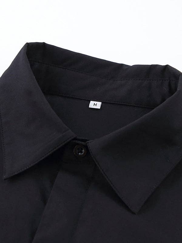 VividLux - Wholesale Button Down Shirt - Women's - Cropped Long Sleeves Asymmetric Fringed Pockets Solid Color Blouses&shirts Tops8