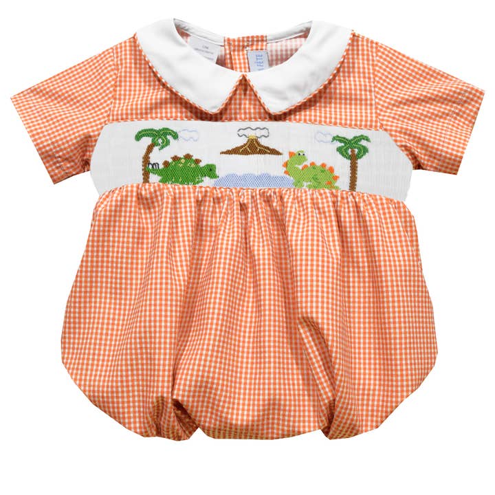 Vive La Fete - Wholesale Bodysuit (Non-Footed) - Baby - Dinos Smocked Gingham Short Sleeve Boys Bubble