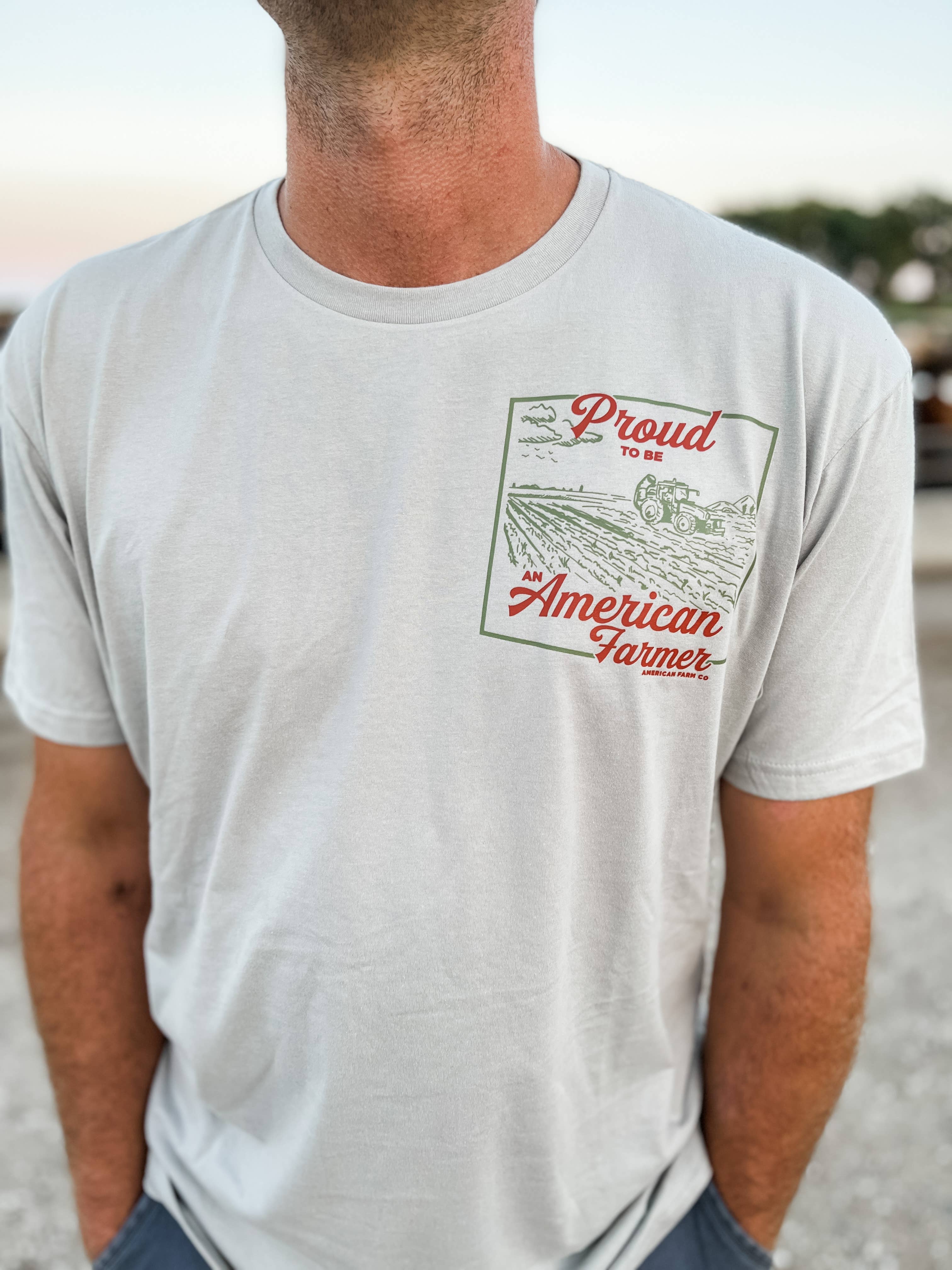 American Farm Company – wholesale Screen printed t-shirt – Men′s – Western 'Proud American Farmer' Stone Graphic Tee3
