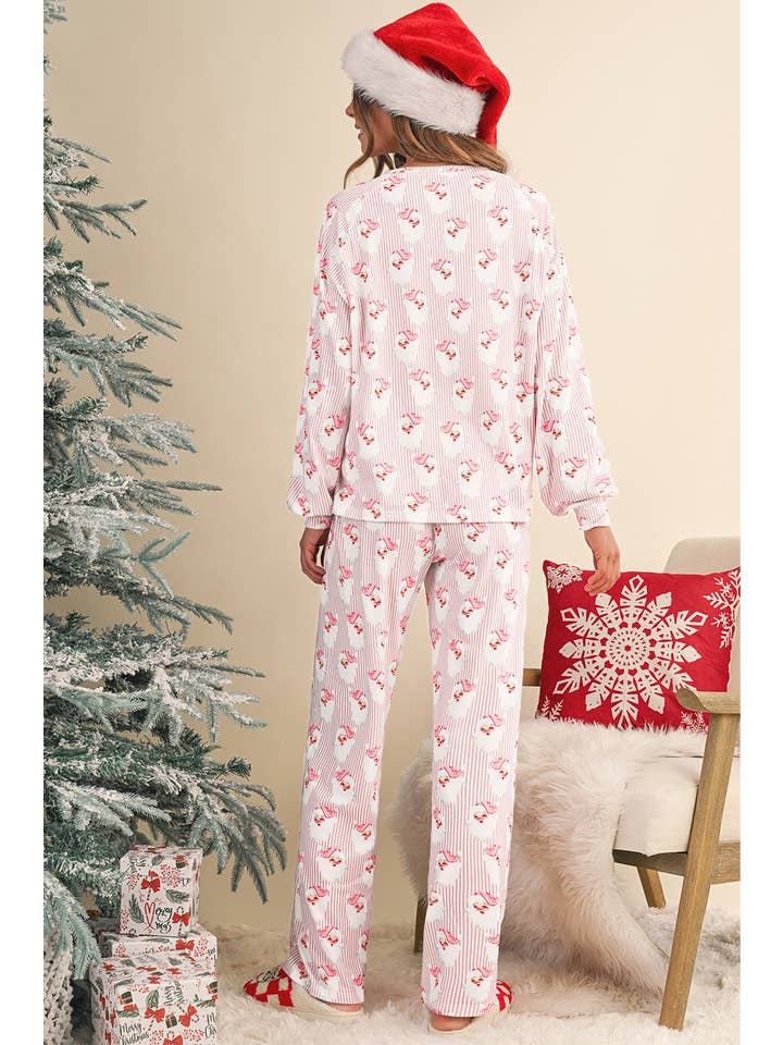 As shown  Christmas  Santa Claus Striped Print  Lounge Set | S-XL for wholesale on Faire4