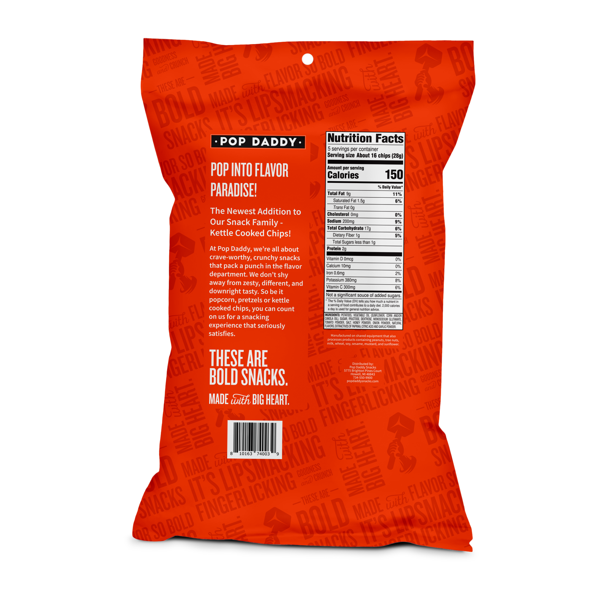 Pop Daddy Snacks - Wholesale Chips - Mesquite BBQ Kettle Cooked Potato Chips 5.0 oz1