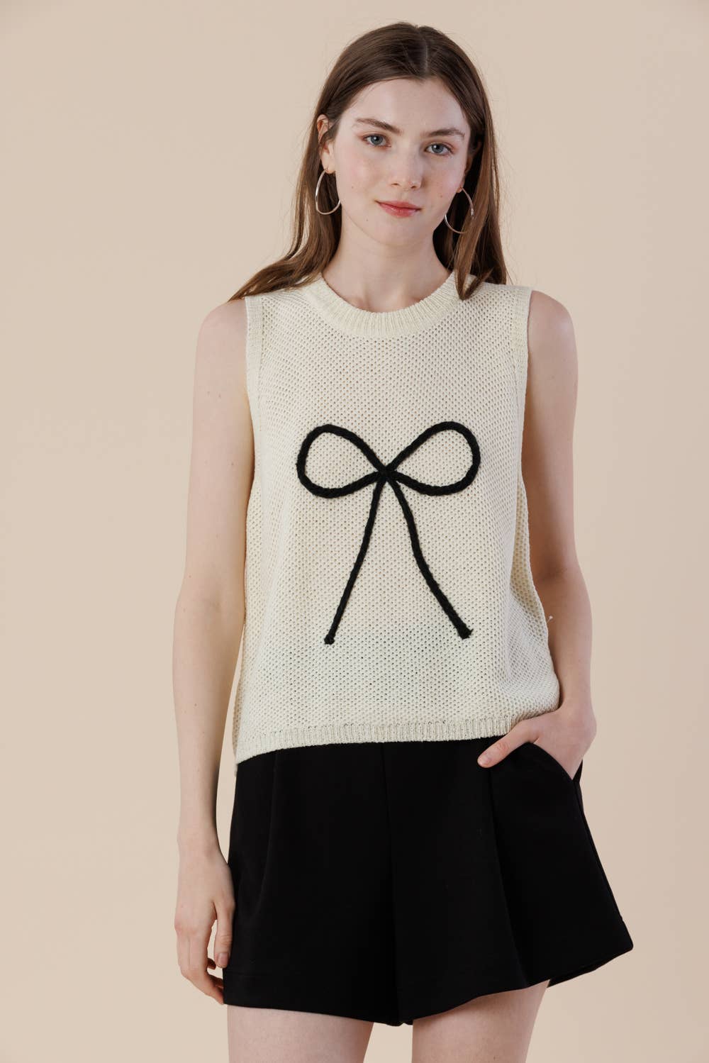 A & SHE – wholesale T-shirt – women's – Embroidery Ribbon Knit Sweater Tank – Sleeveless Bow Vest8