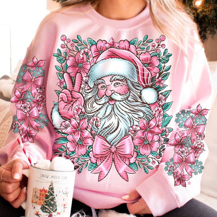 Red Dirt Transfers - Wholesale Sublimation Transfer - Pink Santa DTF Transfer | Trendy Christmas DTF Transfer | Ready to Press | High Quality DTF Transfers | Fast Shipping