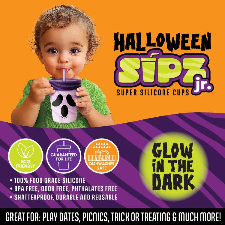 Novelty Brands - Wholesale Drinking Glass/Cup - Kids & Baby - Halloween 8oz Silicone Kids Cup with Lid & Straw - 6/Display2