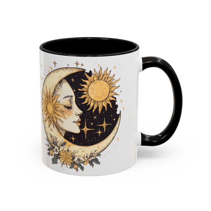 Celestial Sun & Moon Mug, Boho Cosmic Coffee Cup Cup for wholesale by Upside Down Owl Farm