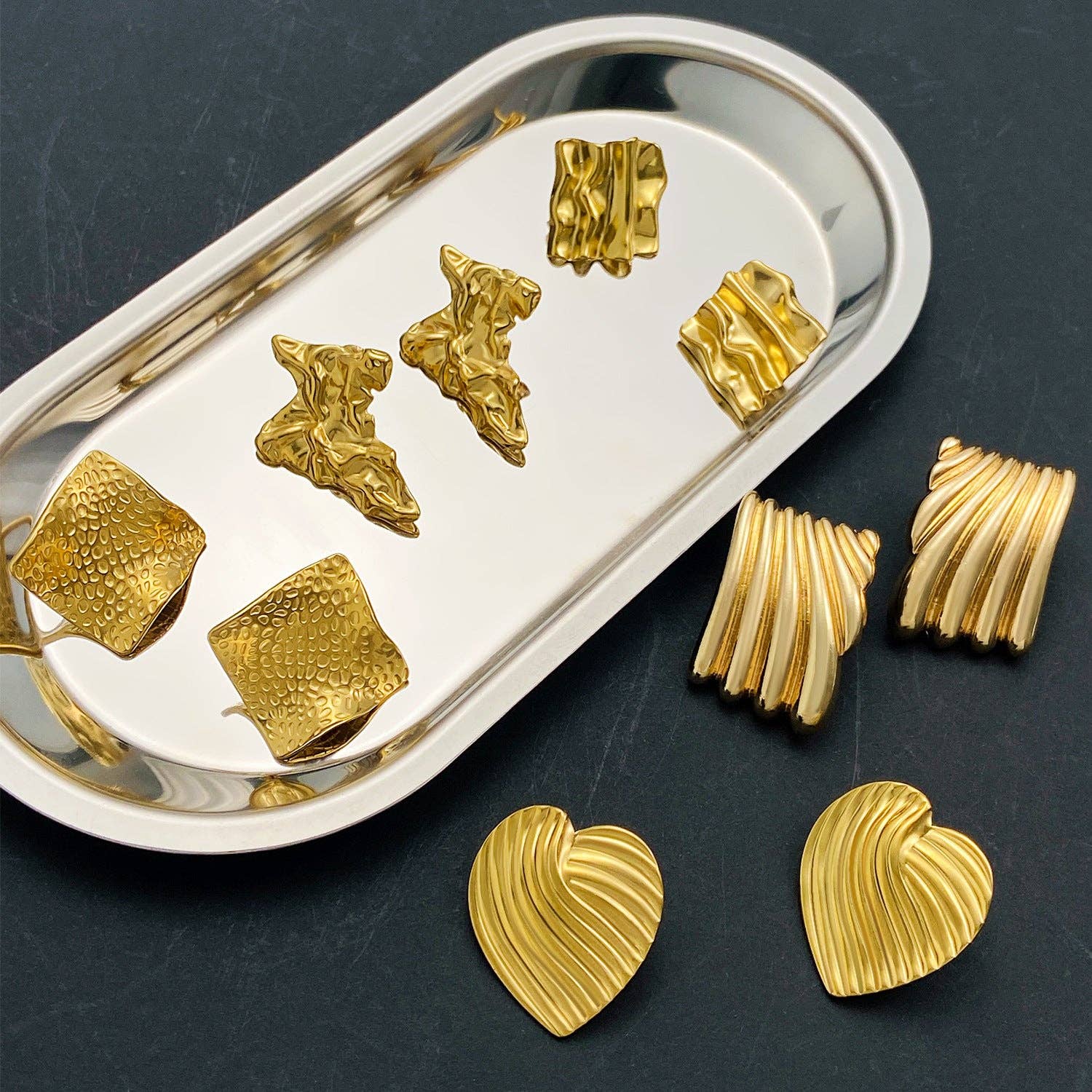 SALINA TRADING INC - Wholesale Dangle Earrings - Geometric Titanium Steel Earrings for Women - Trendy Heart and Round Shapes26