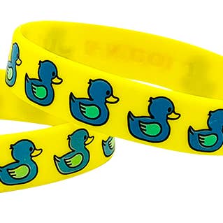 Braccialetto in silicone DUCK-Y OG Logo giallo e blu per la vendita all'ingrosso da parte di DUCK-Y
