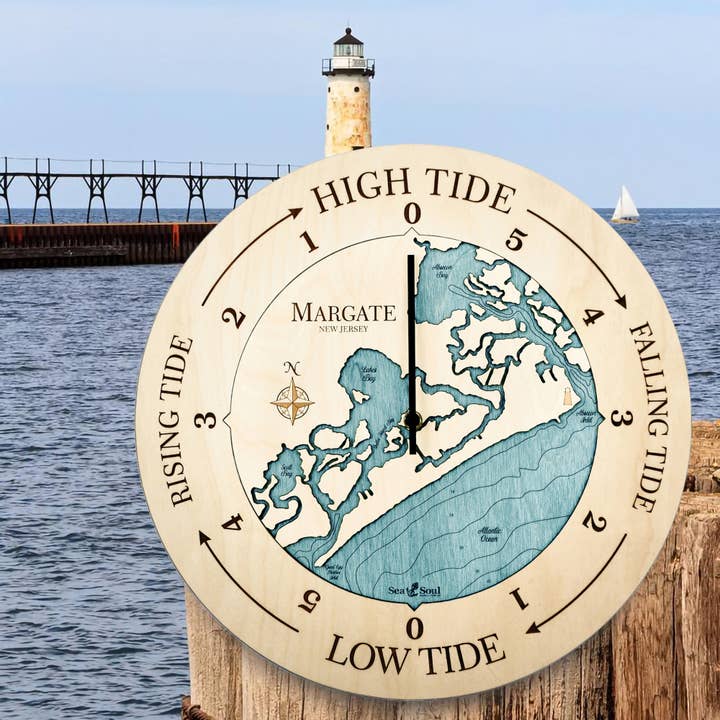 Margate Gezeitenuhr Nautische Holzkarte - 2 Größen für den Großhandel von Sea & Soul Nautical Chart Art