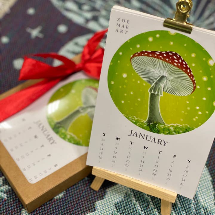 2026 Mushroom Art Desk Calendar for wholesale by Zoe Mae Art LLC
