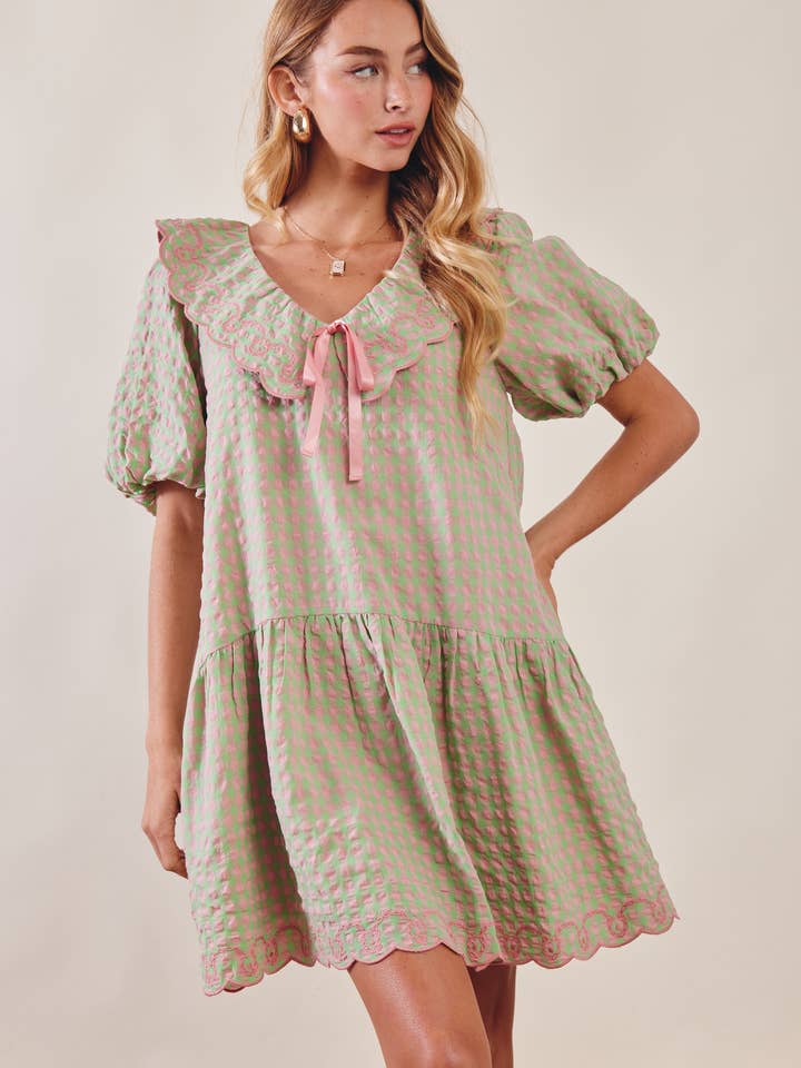 Gingham Ruffle Babydoll Dress LD1611 for wholesale by Listicle