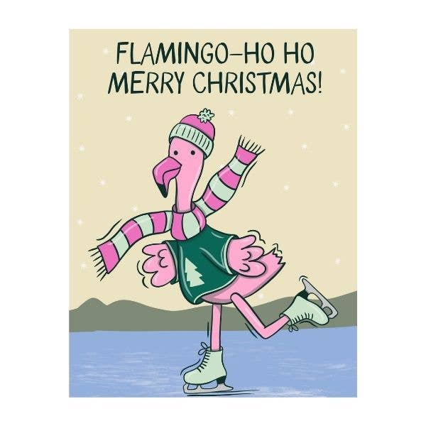 Funny Flamingo Christmas Card Flamingo Ho Ho Merry Christmas for wholesale by Mollie Hendrick Design
