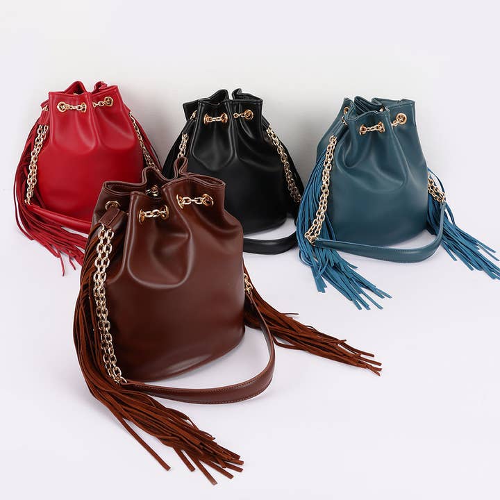 3AM BY H&D ACCESSORIES - Wholesale Crossbody Bag - Women's - Chic Fringe & Chain Bucket Bag0