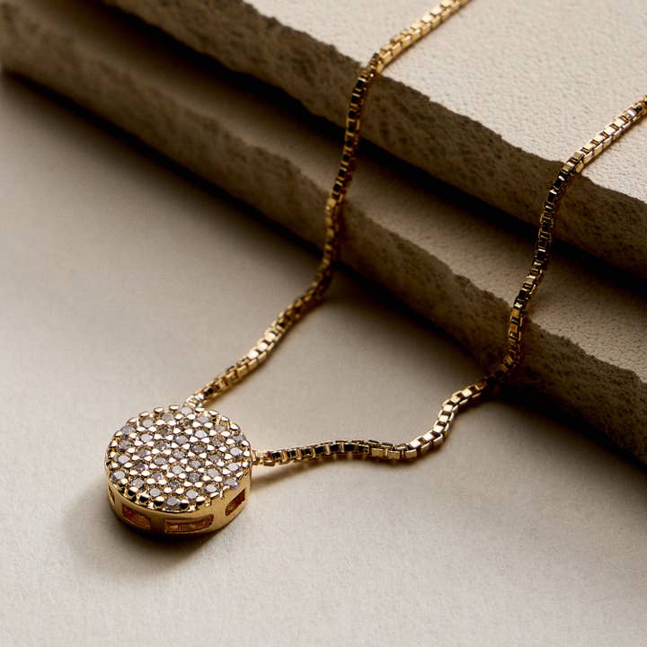 GD Gold Filled Disc Pendant Necklace with Cubic Zirconia for wholesale on Faire1