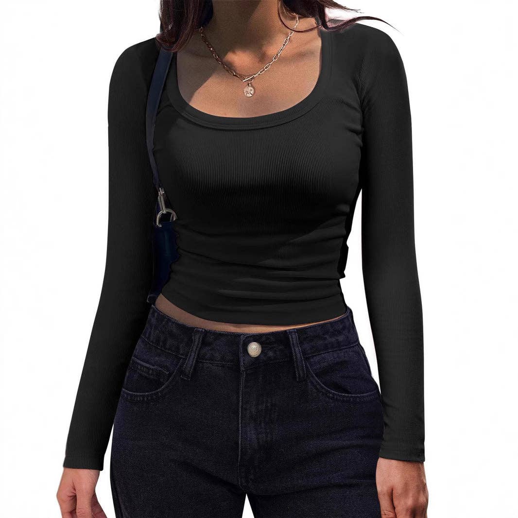 safistyle – wholesale T-shirt – women's – Women’s Slim Long Sleeve U-Neck T-Shirt1