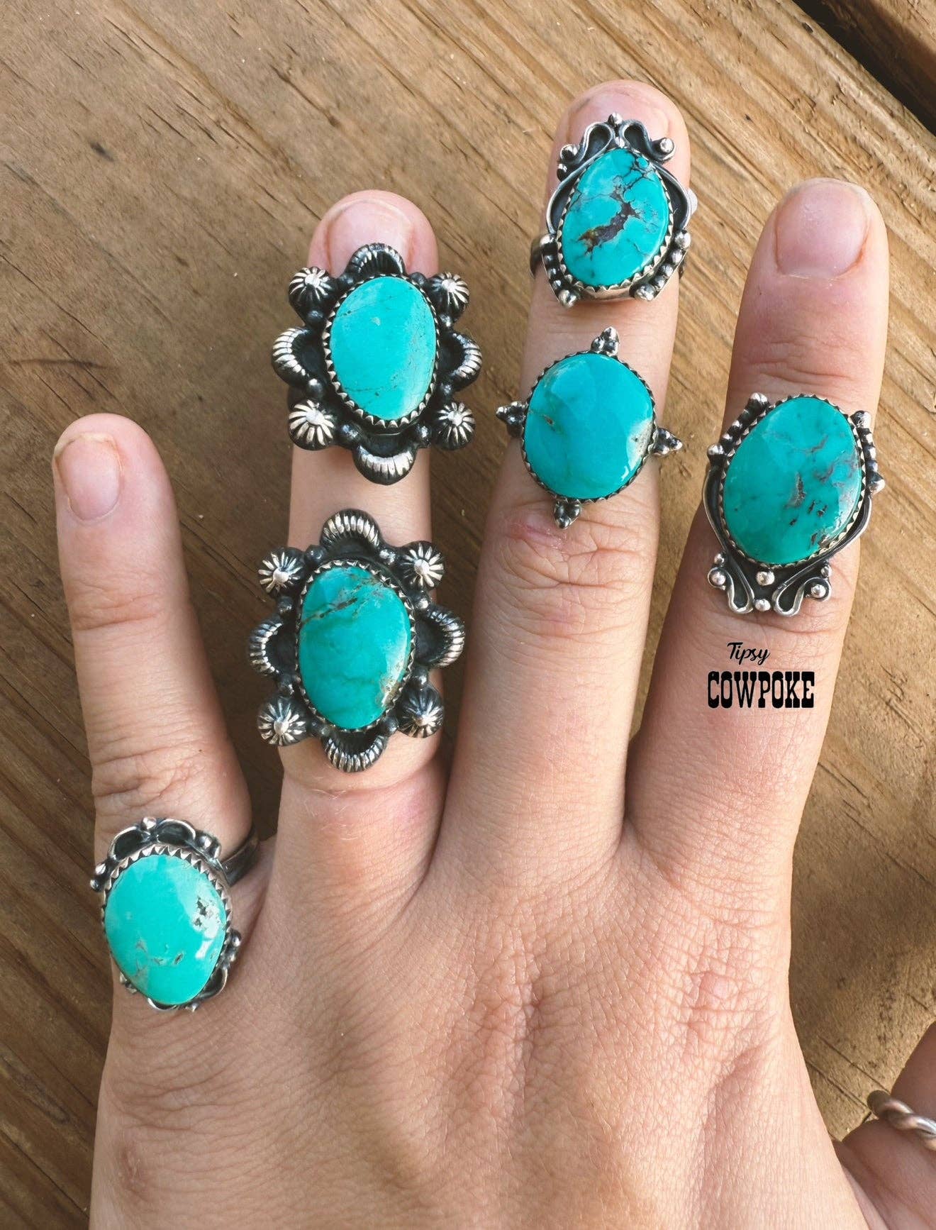 Tipsy Cowpoke - Wholesale Cocktail/Statement Ring - Turquoise Rings Size 60