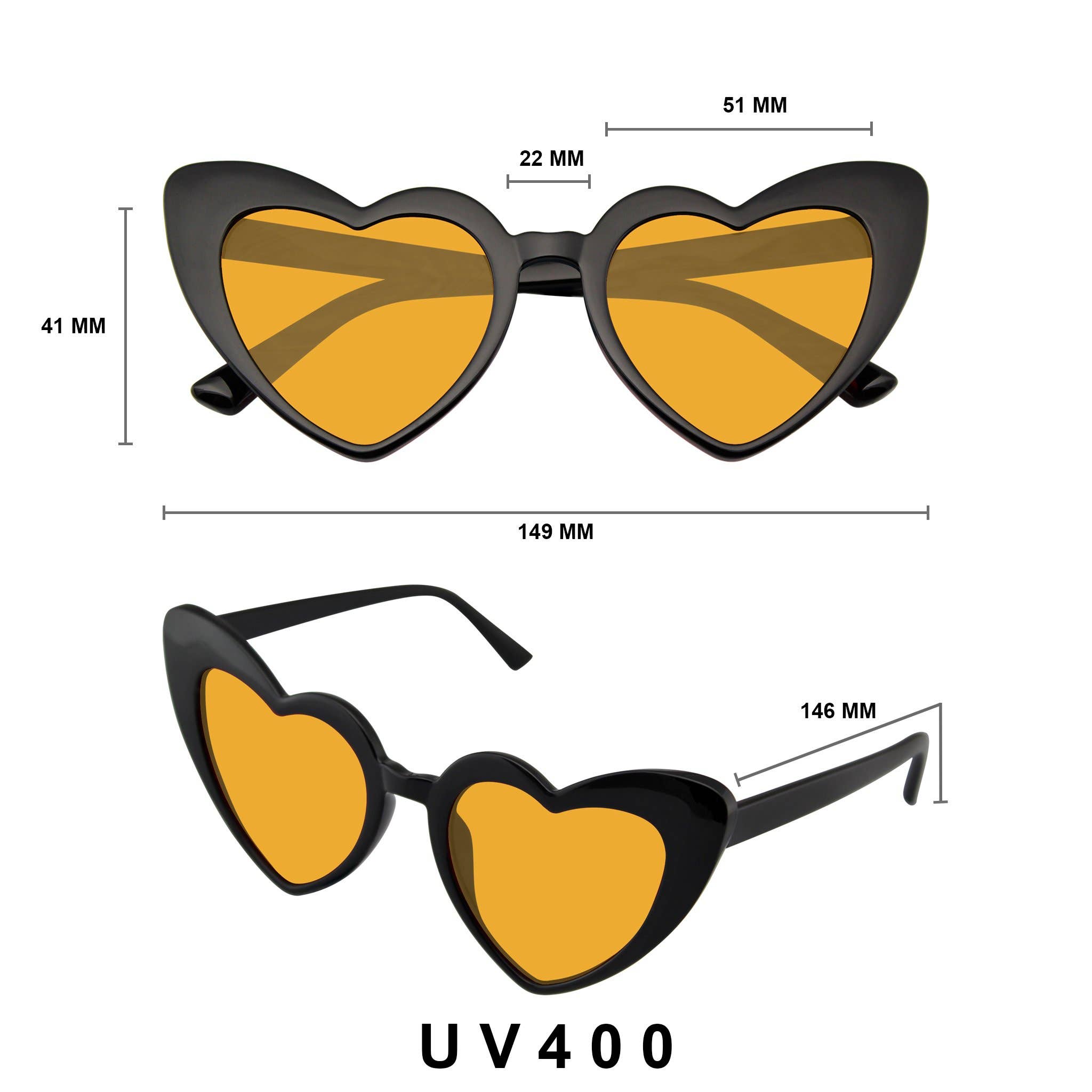 Emblem Eyewear - Wholesale Zonnebril - Dames - Zonnebril met kattenoog in hartvorm, retro festivalstijl met gekleurde glazen, zwart11