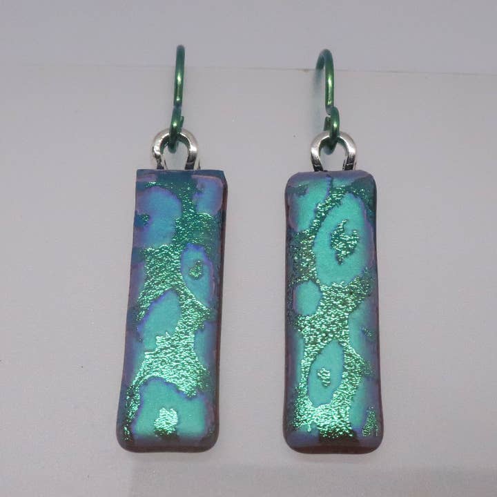 Green Texture Pattern Niobium dichroic glass earrings #411 for wholesale by McCray Studios