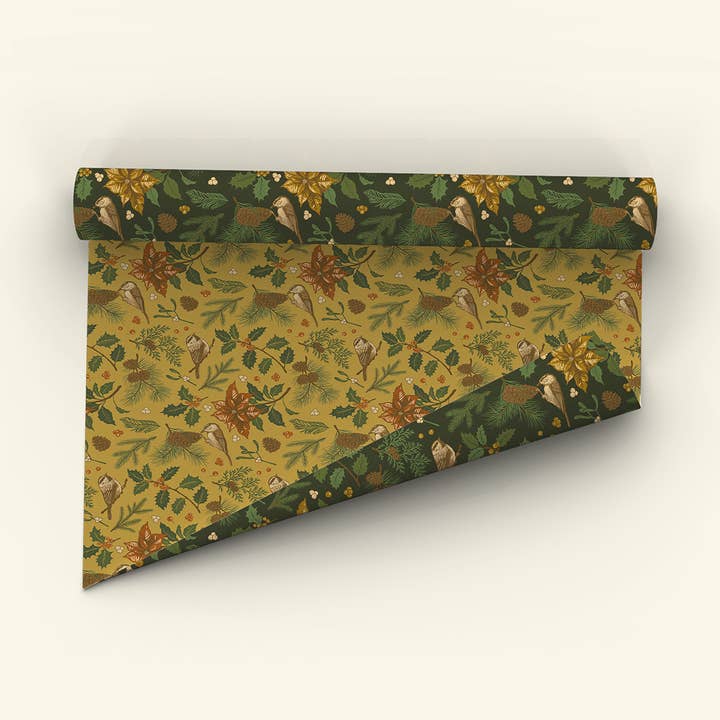 Mustard Beetle - Wholesale Wrapping Paper Roll - Recyclable Gift Wrap Yuletide Chickadee (Black & Mustard)
