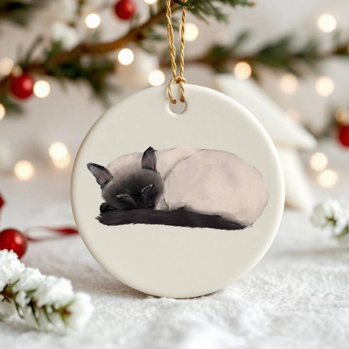 MerikaArt - Wholesale Ornament - Sleeping Siamese Cat Ceramic Ornament2