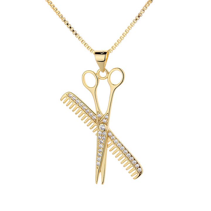 14K Gold Hair Stylist Necklace with Crystals for wholesale by Amy and Annette