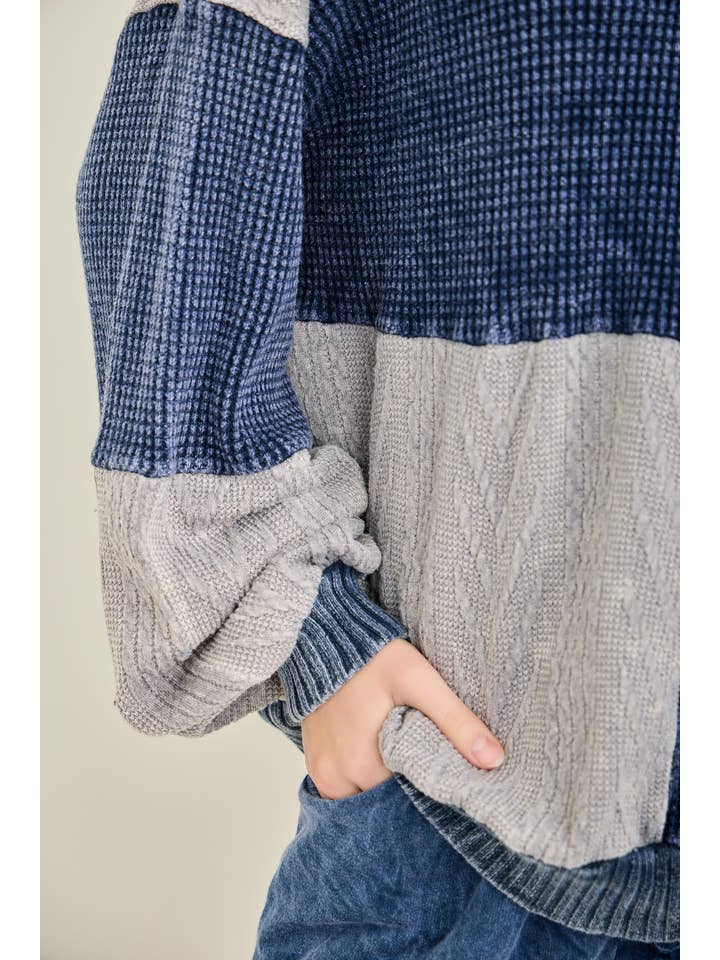 J.Her - Wholesale Knit Sweater - Women's - Mineral Washed Fall Winter Boho block Sweather Top HT679111